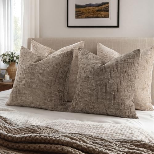 MIULEE Chenille Textured Euro Pillow Covers Taupe Grey 24x24 Set of 2 - Image 6