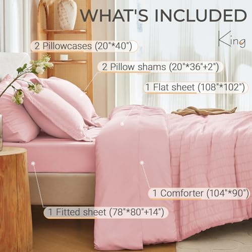 MUXHOMO 7 Pieces King Comforter Set, Seersucker Bed in a Bag King Size - Image 4