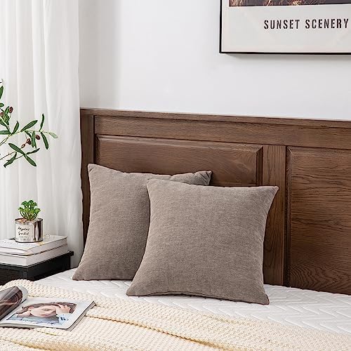 GAWAMAY Taupe Gray Chenille Throw Pillow Covers 24x24 Set of 2 - Image 5