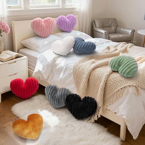 16 Inch Heart Shaped Pillow Black Faux Fur Fluffy Decorative Throw Pillows - Image 4