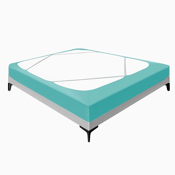 Biscaynebay Decorative Box Spring Cover Queen Size, Aqua Luxurious Jersey Knitting Stretchy Wrap Around 4 Sides Bed Skirt for Home/Hotels, Easy Fit Wrinkle & Fade Free Machine Washable