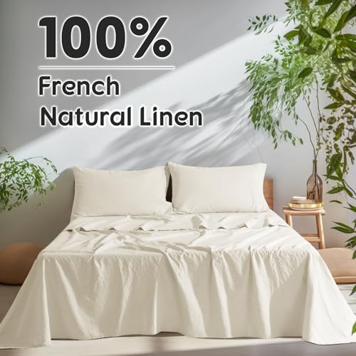 SONORO KATE 100% French Linen King Size Sheets Set, Extra Deep Pocket - Image 2