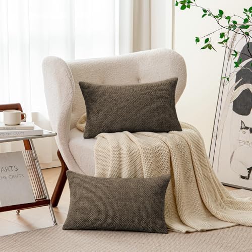 a moment Dark Brown Chenille Throw Pillow Covers 12x20 Inch Pack of 2 Modern - Image 2