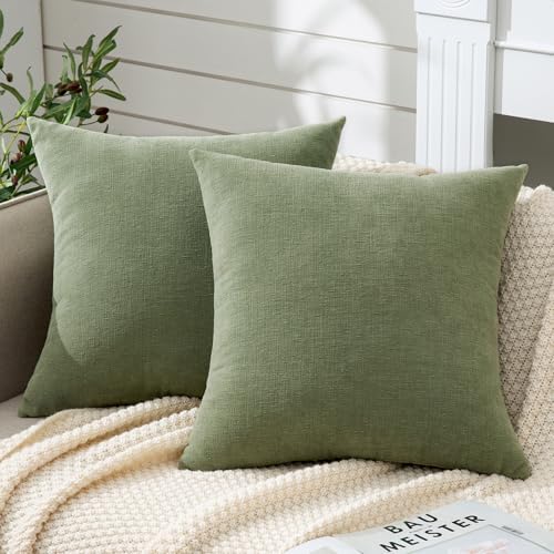 GAWAMAY Decorative Square Sage Green Throw Pillow Covers 18"x18" Inch Set of 2 by GAWAMAY