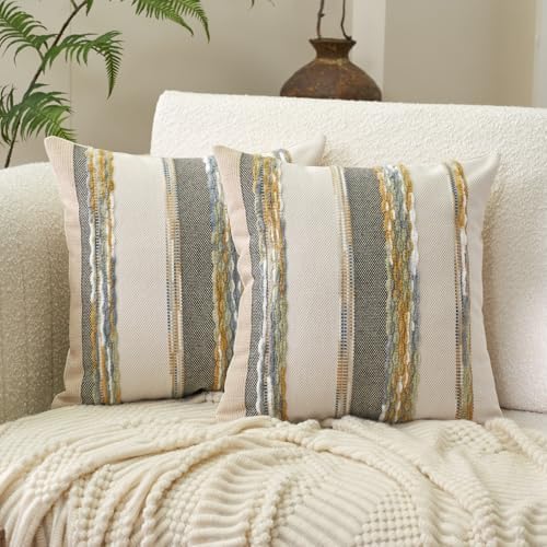 Aeckself Boho Throw Pillow Covers 18x18 Inch Set of 2, Farmhouse Decorative by AECKSELF