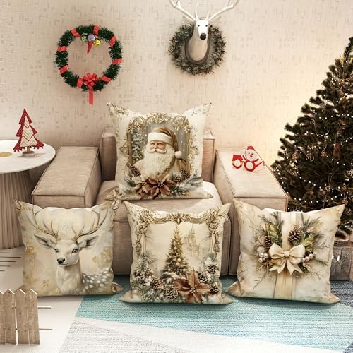 Elegant Christmas Throw Pillow Covers, Vintage White - Image 5