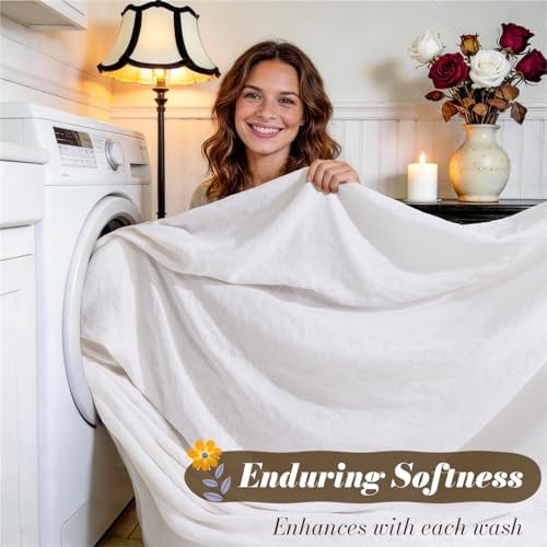 SONORO KATE 100% French Linen Full Size Sheets Set, Natural Flax Bedding - Image 5