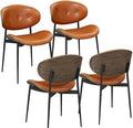 Art Leon Faux Leather Dining Chairs Set of 4, Gray Oak Bentwood, Mid Century Modern Desk Chairs with Metal Legs, Armless Accent Chairs for Living Room Bedroom, Brown