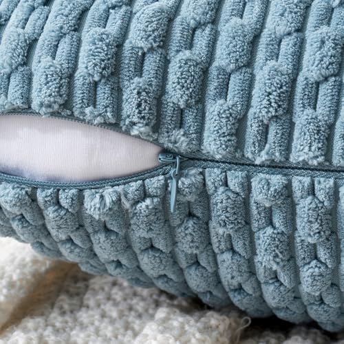 MIULEE Decorative Throw Pillow Covers 16x16 Blue Grey Textured Corduroy - Image 3