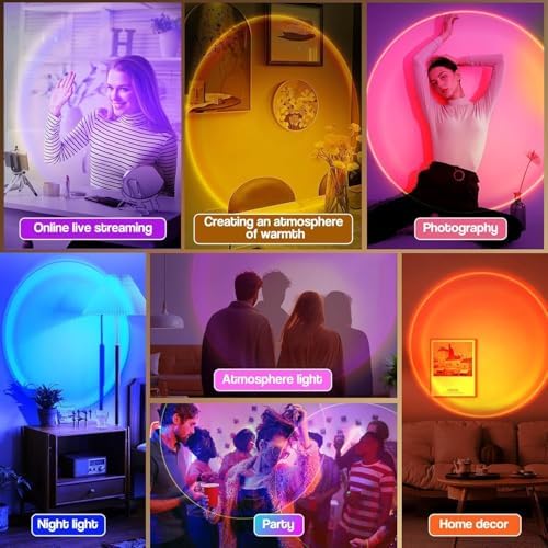 Sunset Lamp Projection, Sunset Night Light Rainbow Projector 180° 16 Color Changing 4 Modes, Vlog, Photography, Decorative, Party Decor, Gift for Women(16 Color) (red) (red) - Image 5
