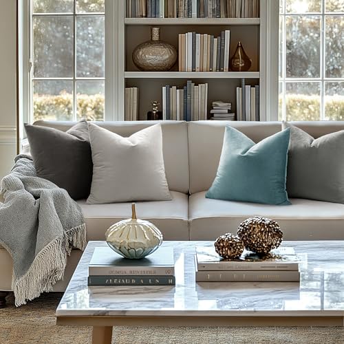 MIULEE 24x24 Inch Pack of 2 Euro Velvet Throw Pillow Covers Medium Gray - Image 2
