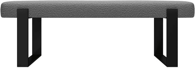 VANT Upholstered Bed Bench - Boucle Grey - Matte Black - Contemporary Modern, Bedroom Bench Seat, Hallway, or Entryway