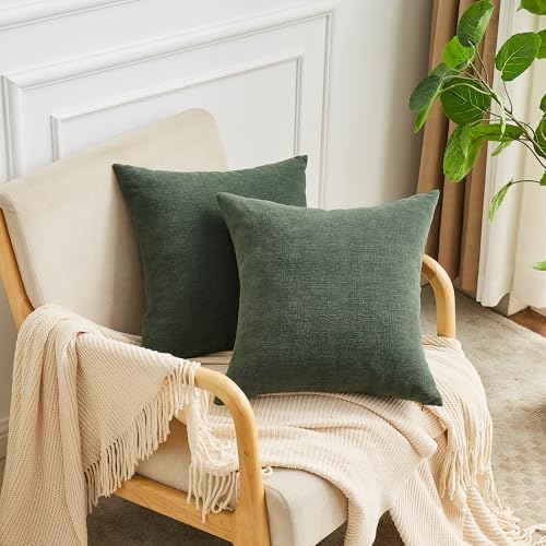 GAWAMAY Dark Green Chenille Throw Pillow Covers 22x22 Set of 2 - Image 2