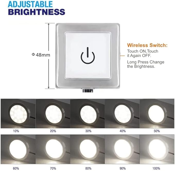 VST Under Cabinet Lights Plug in with Wired Touch Dimmer Switch,Recessed or Surface Mount,Natural White 3000K 12V 2W(12W Total, 60W Equivalent),6 Pack White Puck Lights Fixtures