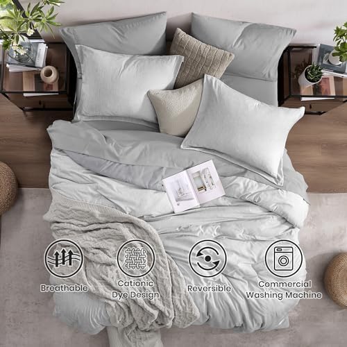 Monbix Full Comforter Set 7 Pieces Light Grey Cationic Dyeing Bed in a Bag - Image 2