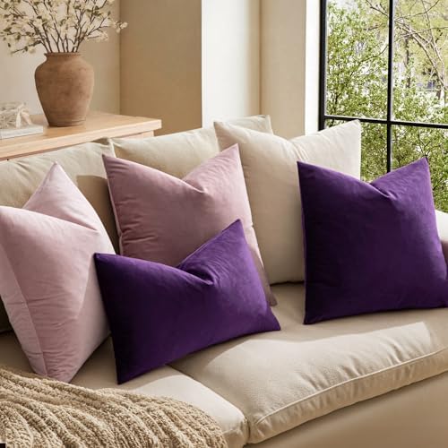 MIULEE Velvet Throw Pillow Covers 18x18 Inch Pack of 2 Eggplant Purple - Image 2