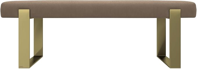 VANT Upholstered Bed Bench - Ribbed Taupe - Burnished Brass - Contemporary Modern, Bedroom Bench Seat, Hallway, or Entryway