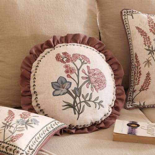 ISAENNE Designer Linen Throw Pillow Cover, Diameter 16"-Helena D - Image 2