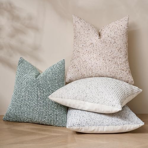 DEZENE 20x20 Beige Throw Pillow Cover Textured Boucle Striped Chic Morden Boho - Image 6