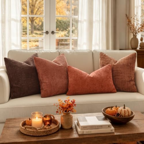 MIULEE Chenille Textured Fall Euro Throw Pillow Covers Burnt Orange 26x26 - Image 3