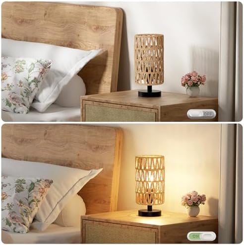 Fenmzee Table Lamps (Rattan Rope Shade - Black Base, 9" Inline Control) - Image 4