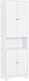 HOMCOM Tall Narrow Bathroom Storage Cabinet with Doors and Shelf Adjustability, Freestanding Linen Cabinet with 2 Cabinets and Countertop, White