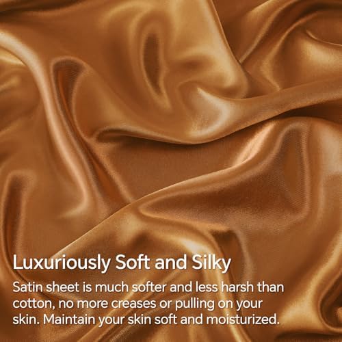 BEDELITE Satin Sheets Twin Size Bed Set, Burnt Orange, 3 Pieces - Image 3