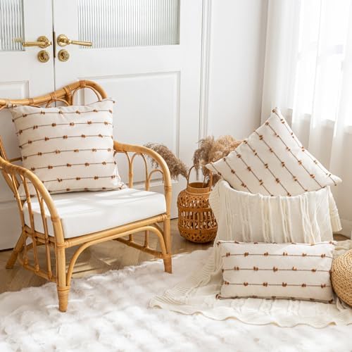 YEENAASY Boho Throw Pillow Covers 18x18 Set of 2 Farmhouse Pillow Cases - Image 4