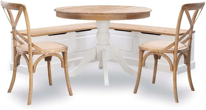 Riverbay Furniture 18" High Transitional Backless Wood Corner Kitchen Breakfast Nook Bench, with Hidden Storage, in White & Natural Finish