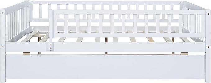Bellemave Full Size Bed Frames with Rails for Kids, Full daybed Frame with Trundle for Boys/Girls/Adults， White