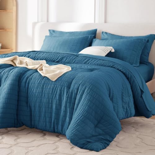 MUXHOMO 5 Pieces Twin Comforter Set, Seersucker Bed in a Bag Twin Size by MUXHOMO