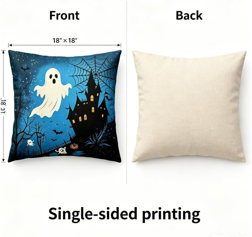 Halloween Throw Pillow Covers, Ghost and Witch Cauldron Design, 18x18 Inch - Image 4