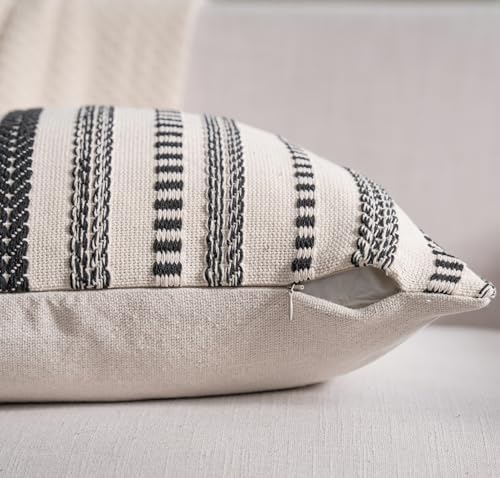 Cethom Black Boho Throw Pillow Covers 20x20 Inch Set of 2, Stripe Textured - Image 3
