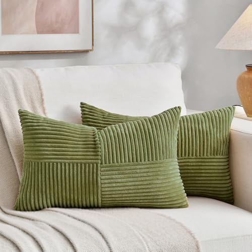 Fancy Homi 2 Packs Moss Green Lumbar Decorative Throw Pillow Covers 14x24 Inch by Fancy+Homi
