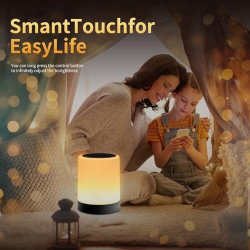 OORUN Touch Bedside Table Lamp,13 RGB Colors & 5 Brightness, USB Rechargeable Desk Lamp, Remote Control Dimmable Night Light with RGB Color Changing,Portable Lamp for Baby (2 Pack Black) - Image 5