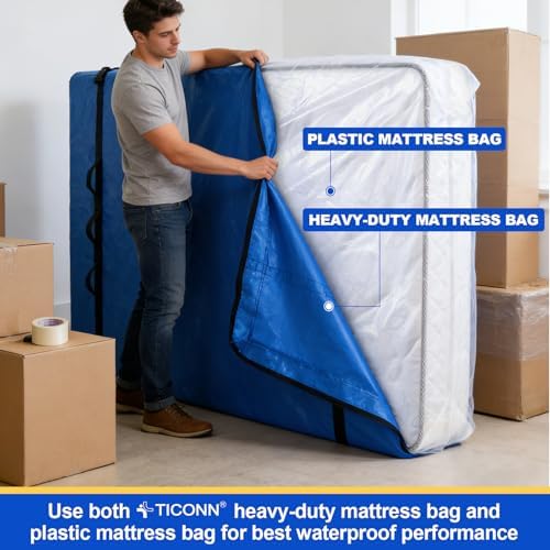 TICONN Mattress Bags for Moving, Heavy Duty Mattress Cover Storage Bag - Image 6