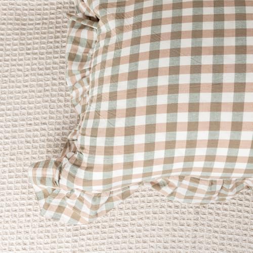 JoraLion Ruffled Throw Pillow Cover 20x20 Gingham Green - Image 4