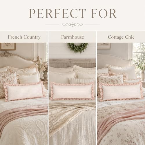 JoraLion Ruffled Lumbar Pillow Cover 14x36 Striped Beige - Image 6