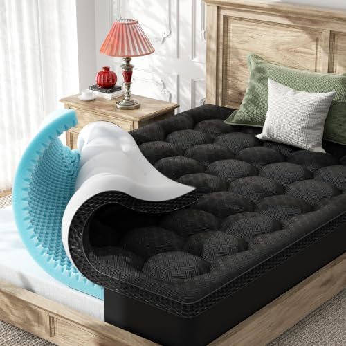 Dual Layer 4 Inch King Size Mattress Topper, Memory Foam Mattress Topper by Qocismile