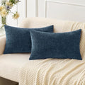 MIULEE Soft Chenille Lumbar Throw Pillow Covers Blue 12x20 Inch Pack of 2 by MIULEE