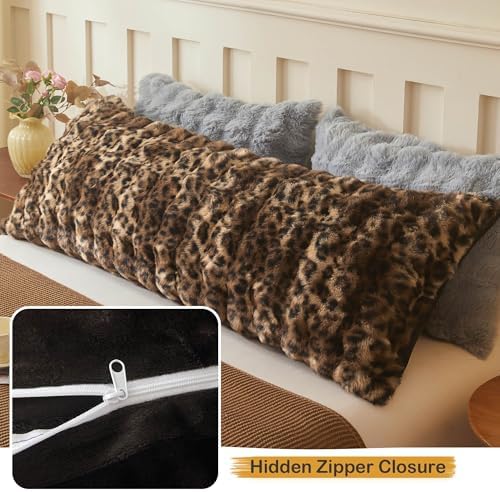 LIFEREVO Leopard Print Body Pillow Cover 20x54, Soft Fluffy Faux Rabbit Fur - Image 4
