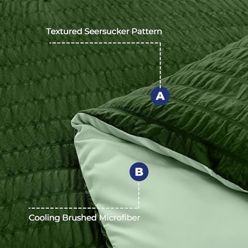HYMOKEGE Dark Green/Sage Green King Size Comforter Set Seersucker 7 Pieces - Image 4