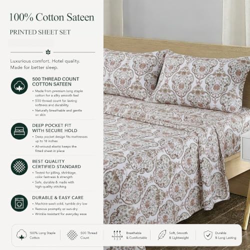 Feather & Stitch 100% Cotton Sateen 500 TC Twin Size Bed Sheet Set - Image 6