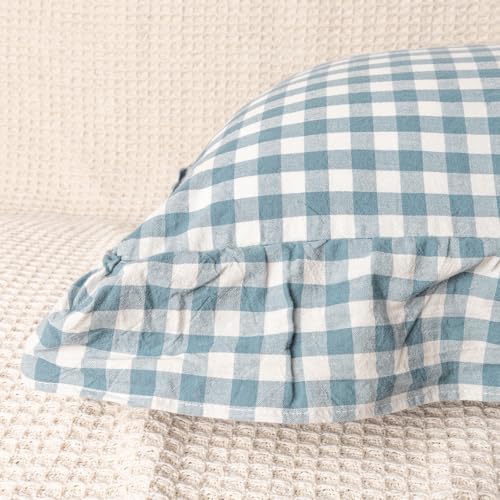 JoraLion Ruffled Throw Pillow Cover, Gingham Smoke Blue - Image 4