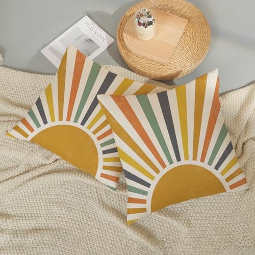 Boho Pillow Covers 20x20 Set of 2 Stripes Colorful Yellow Sunshine Decorative - Image 5