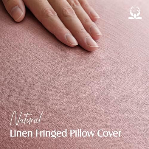 Foindtower Decorative Linen Fringe Throw Pillow Covers 20×20 Inch, Rose Pink - Image 2