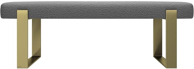 VANT Upholstered Bed Bench - Boucle Grey - Burnished Brass - Contemporary Modern, Bedroom Bench Seat, Hallway, or Entryway