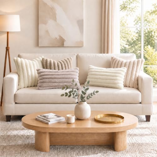 decorUhome Fall Faux Fur Throw Pillow Covers 16x16 Set of 2 Cream White - Image 5