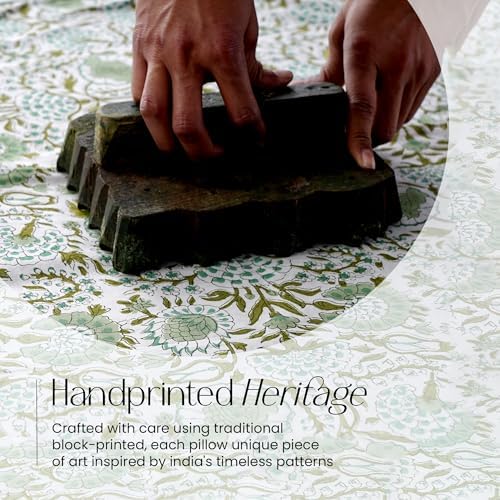 CPC Agate Green Cotton Block Print Pillow Sham Cover, 12x20 Inch Floral - Image 5