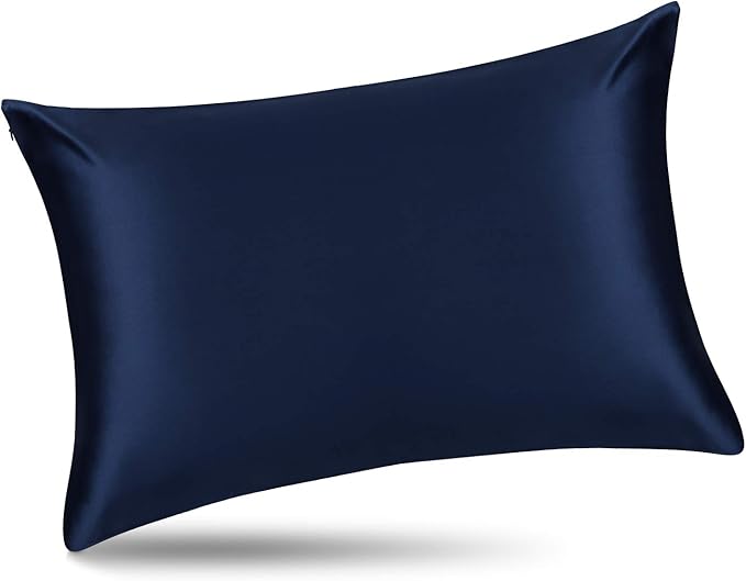 ALASKA BEAR Silk Pillowcase for Hair and Skin, Set of 2 Pure Genuine 22 Momme Mulberry Silk Pillow Cases Standard Size for Bliss Sleep Better Than Poly Satin, Zipper Closure(2pc, Navy)